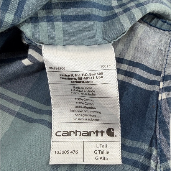 CARHARTT Relaxed Fit Lightweight Short Sleeve Button Up Shirt Mens Large Tall - Picture 9 of 11